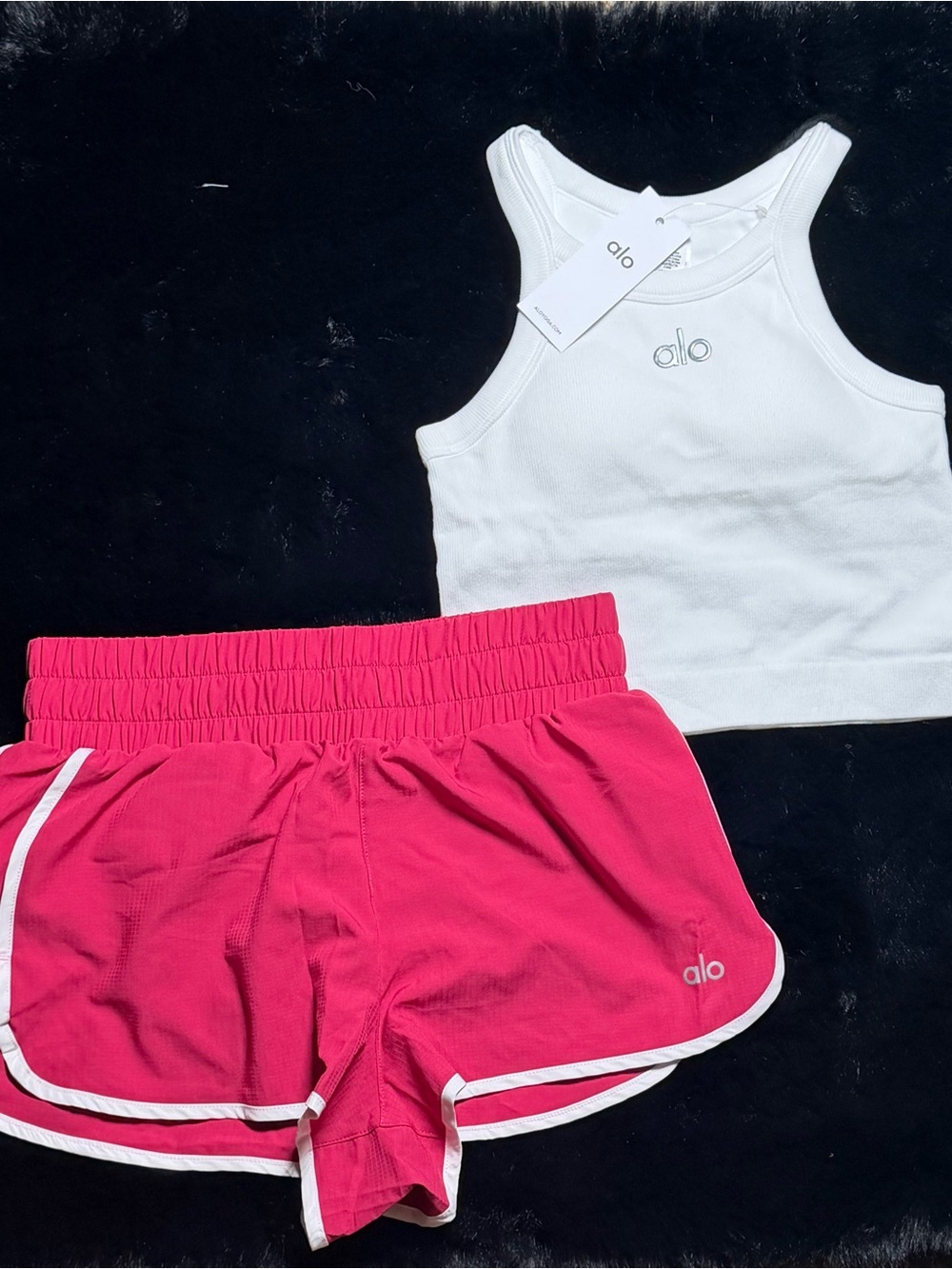 ALO Yoga Girls Hot Pink Athletic Shorts with White Trim